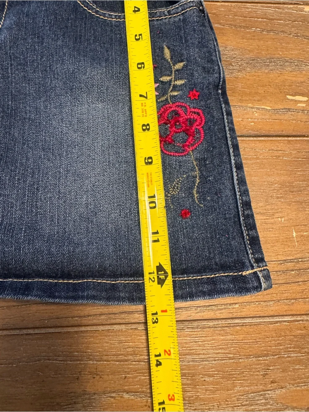 1989 Place Dark Blue Denim Skirt with Red Floral Embroidery #2